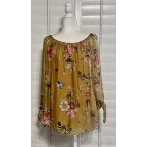 Tempo Paris Women Size L Silk Floral Sheer Lined Blouse Made In Italy Feminine